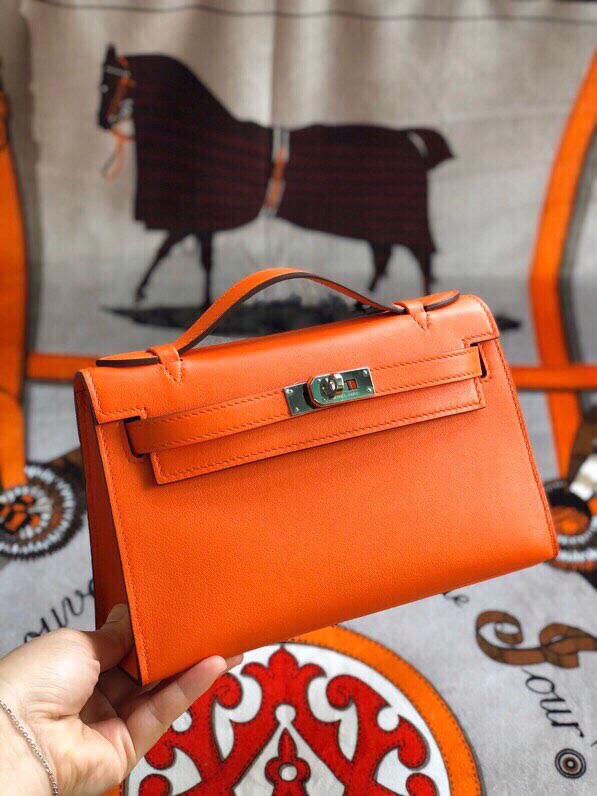 에르메스 미니 켈리백22 오렌지 은장 스위프트